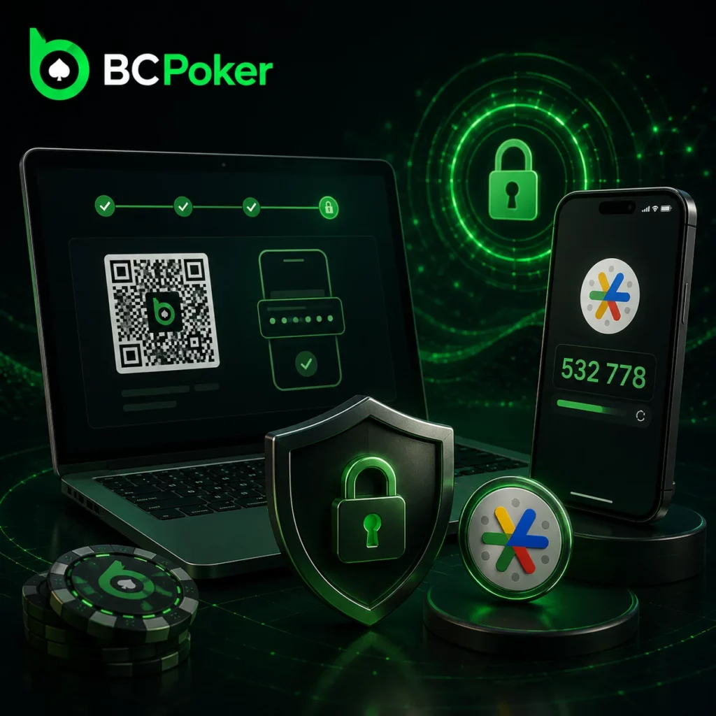 BC Poker Google Authenticator setup with QR code and two-factor authentication