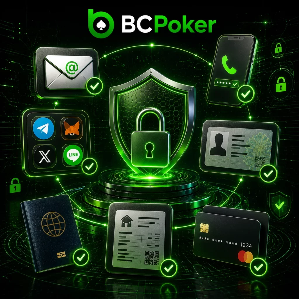 BC Poker account verification with email, phone, social login and KYC security checks.