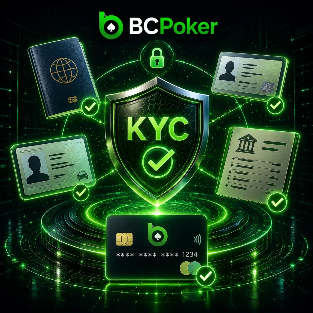 BC Poker KYC documents including passport, ID card, proof of address and payment verification.