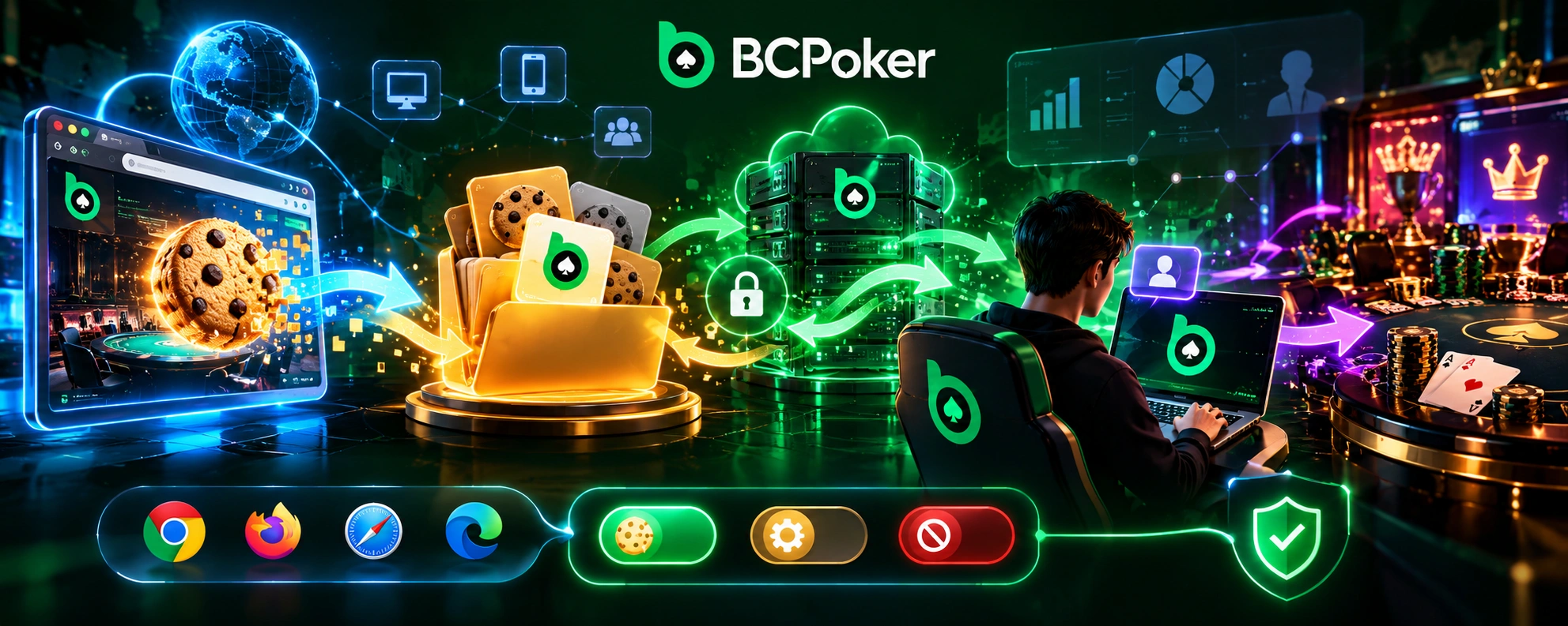 BCPoker рдореЗрдВ рднрд╛рд░рдд рдХреЗ рд▓рд┐рдП рдХреБрдХреА рдкреНрд░рдХреНрд░рд┐рдпрд╛, рдЬрд┐рд╕рдореЗрдВ рдмреНрд░рд╛рдЙрдЬрд╝рд░, рдХреБрдХреА рд╕реНрдЯреЛрд░реЗрдЬ, рд╕реБрд░рдХреНрд╖рд┐рдд рд╕рд░реНрд╡рд░ рд╕рдВрдЪрд╛рд░ рдФрд░ рдЙрдкрдпреЛрдЧрдХрд░реНрддрд╛ рдирд┐рдпрдВрддреНрд░рдг рджрд┐рдЦрд╛рдпрд╛ рдЧрдпрд╛ рд╣реИред