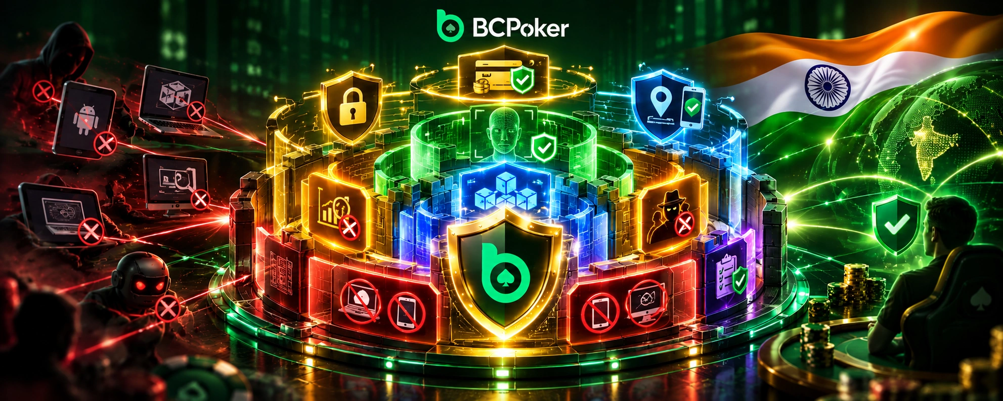 BCPoker рднрд╛рд░рдд рдХреЗ рд▓рд┐рдП рд╕реБрд░рдХреНрд╖рд╛ рд╢реАрд▓реНрдб, рдЬрд┐рд╕рдореЗрдВ рдзреЛрдЦрд╛рдзрдбрд╝реА рд╕реЗ рдмрдЪрд╛рд╡, рдмрд╛рдпреЛрдореЗрдЯреНрд░рд┐рдХ рд╕рддреНрдпрд╛рдкрди, рдПрдиреНрдХреНрд░рд┐рдкреНрд╢рди, рдбрд┐рд╡рд╛рдЗрд╕ рдореЙрдирд┐рдЯрд░рд┐рдВрдЧ рдФрд░ рдмреНрд▓реЙрдХрдЪреЗрди рд╕реБрд░рдХреНрд╖рд╛ рджрд┐рдЦрд╛рдИ рдЧрдИ рд╣реИред