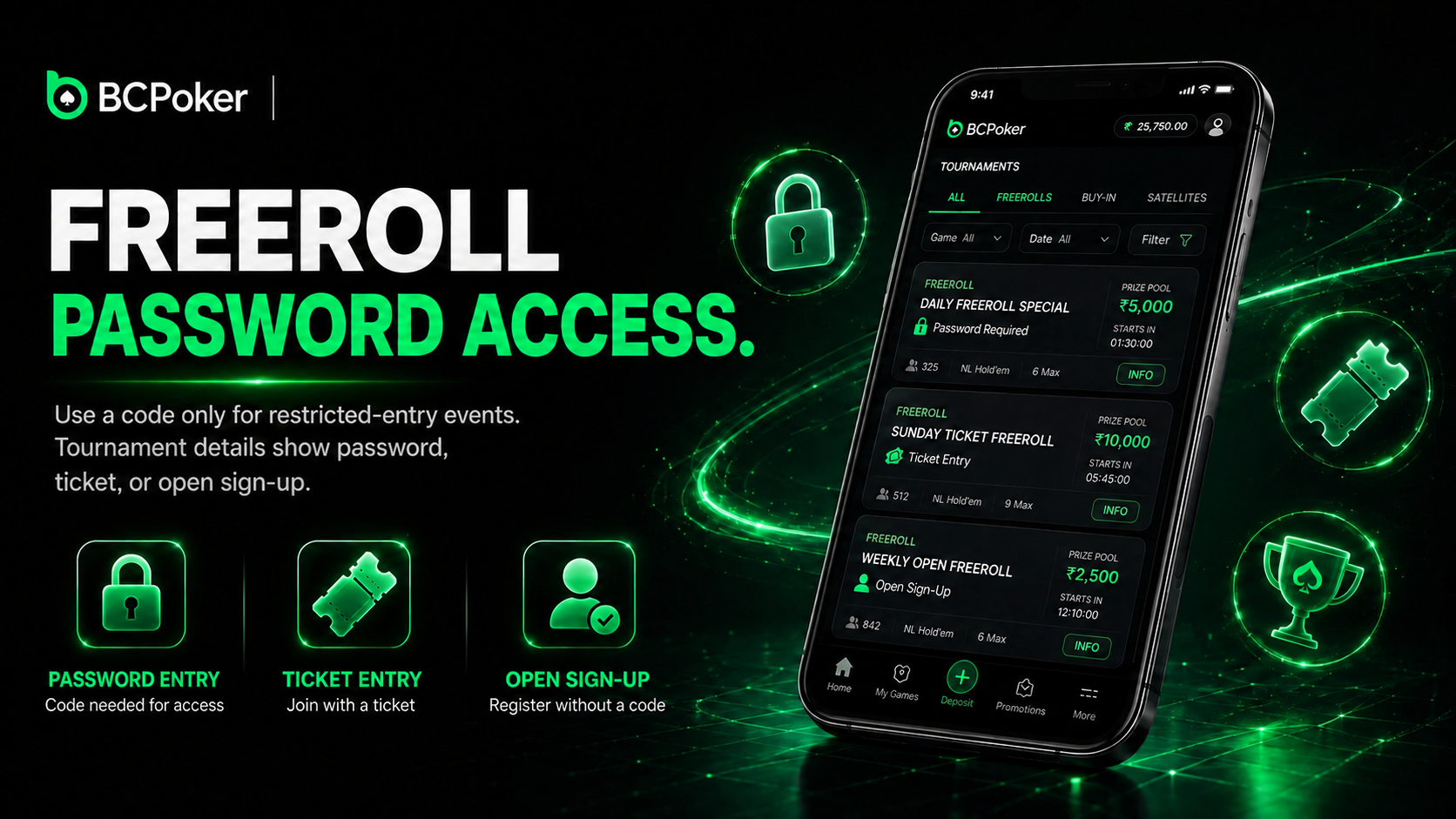 BC Poker India freeroll password and ticket entry